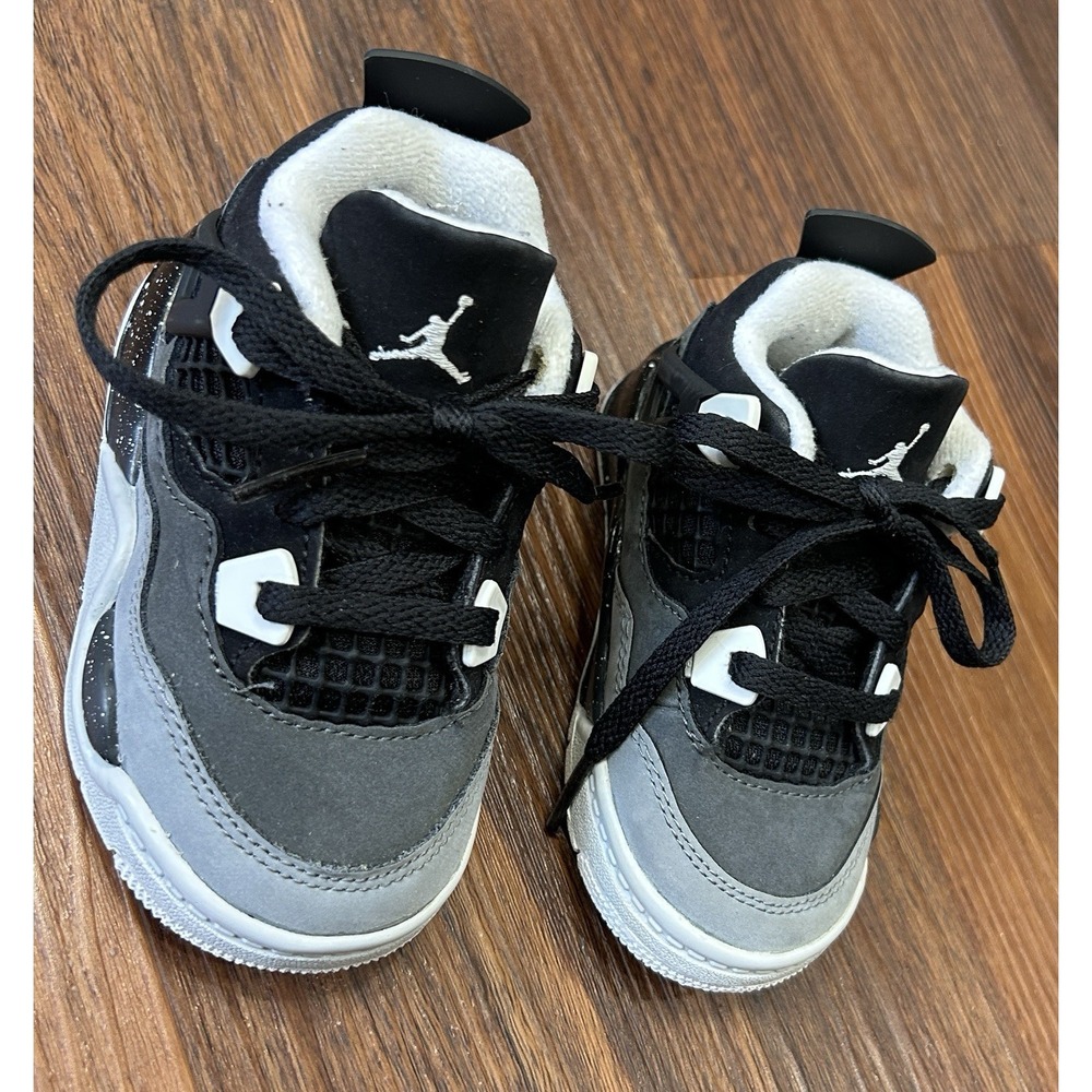 Nike Air Jordan 4 Retro Toddler Size 6C Toddler White Thunder Black FV4538-002 - Picture 3 of 13